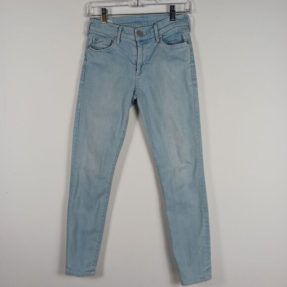 True Religion Jeans 24 Halle Crop Mid-Rise Light Wash Horseshoe Embroidered - Picture 1 of 9